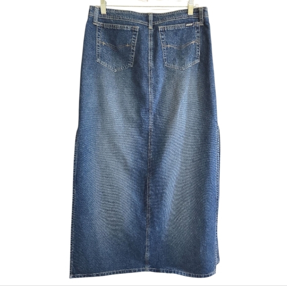 Vintage 90s Y2K Squeeze Jeans Denim Maxi Skirt 32" Waist High Side Slits - Picture 4 of 5